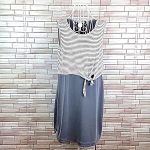 Baku Striped Sleeveless Midi Dress - Black and Gray